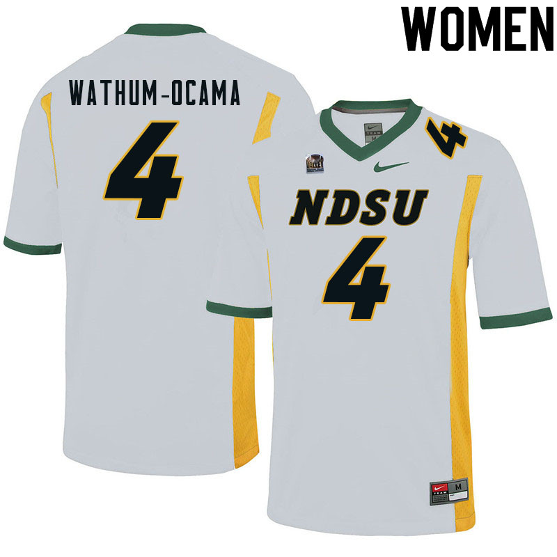 Women #4 Jenaro Wathum-Ocama North Dakota State Bison College Football Jerseys Sale-White